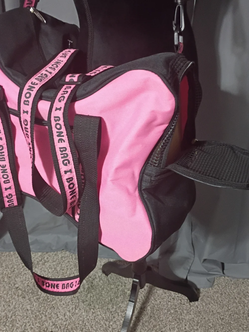 Pet Carrier Pink Bone-Shaped Shoulder Bag with Graphic Strap